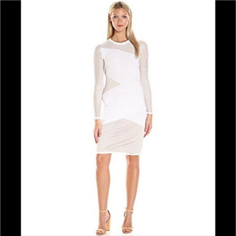 BCBGMaxAzria White Mesh long sleeve Jorden Dress